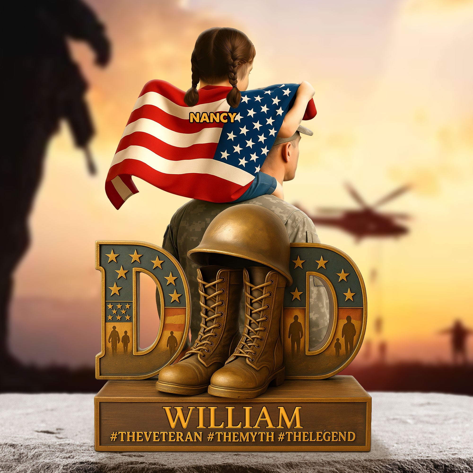 "A Veteran Dad: The Legend That Inspires" - Personalized Veteran Dad Plaque - Unique Gift for Fathers, Grandpas, and Heroes Shaped Plaques PopCulturePrints