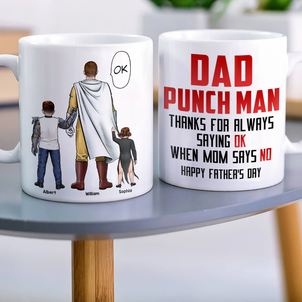 Dad Punch Man Personalized Coffee Mug - Funny Father's Day Gift Coffee Mug PopCulturePrints