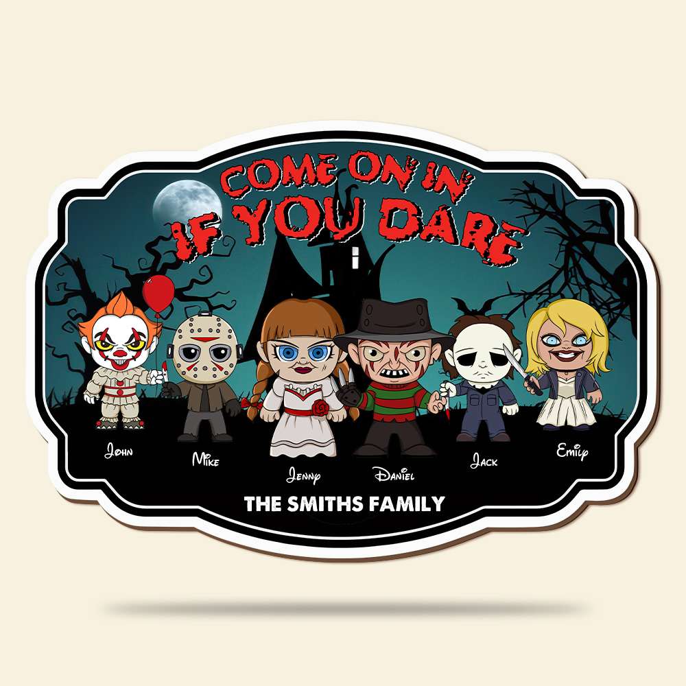 Personalized Horror Family Wood Sign - Come On In If You Dare Wood Sign PopCulturePrints