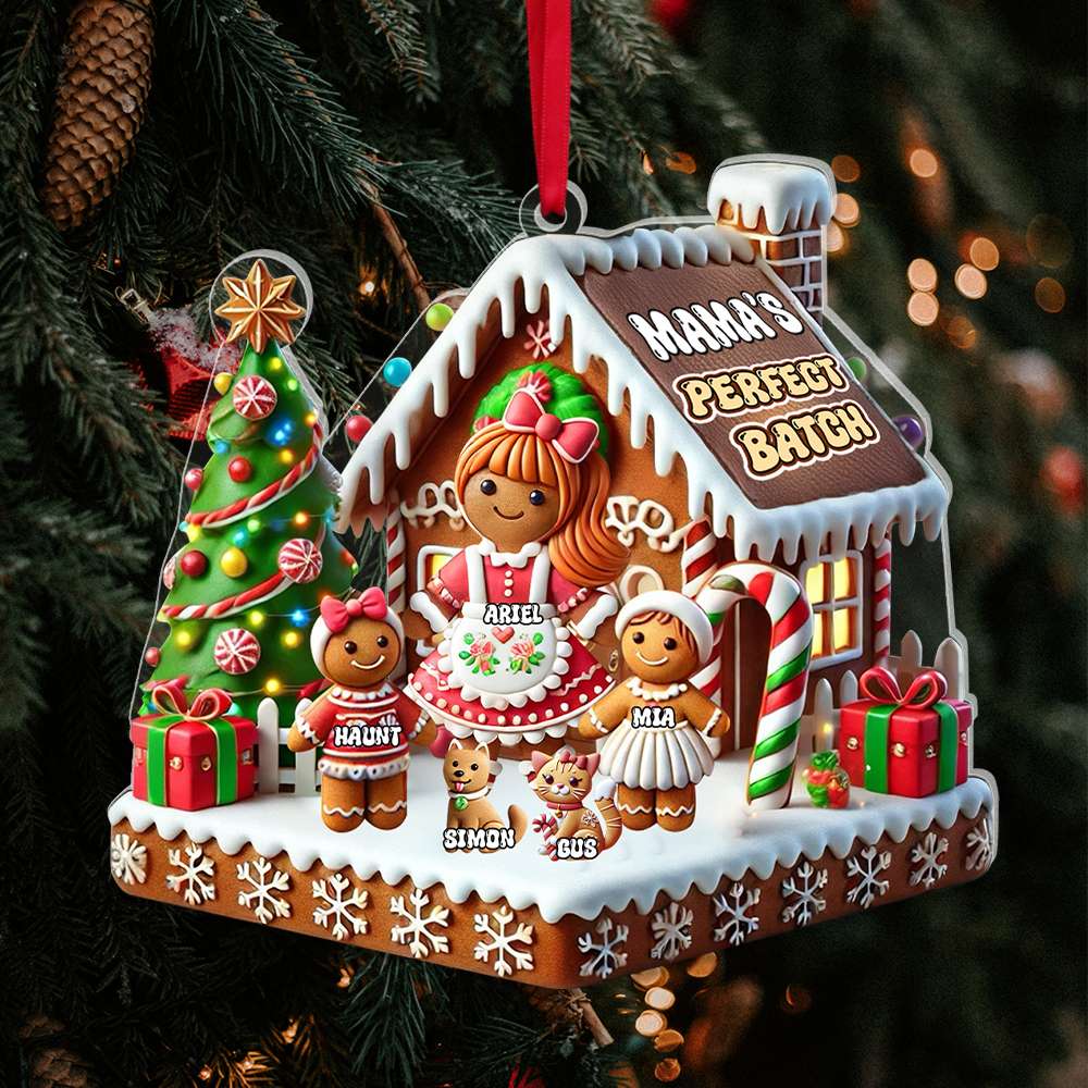 Personalized Family Gingerbread House Acrylic Ornament Ornament PopCulturePrints