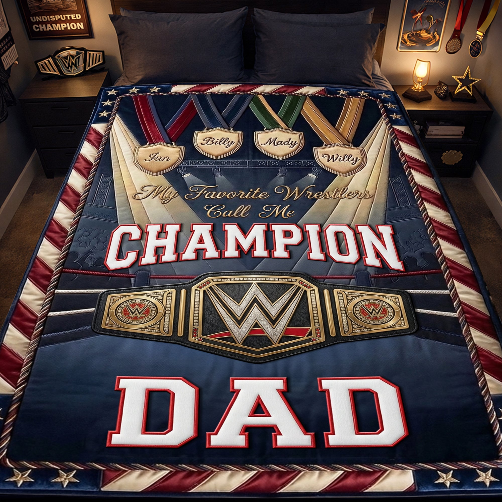 "My Favorite Wrestlers Call Me Champion Dad" - Personalized Wrestling Champion Blanket - Unique Gift for Dad and Grandpa Blanket PopCulturePrints
