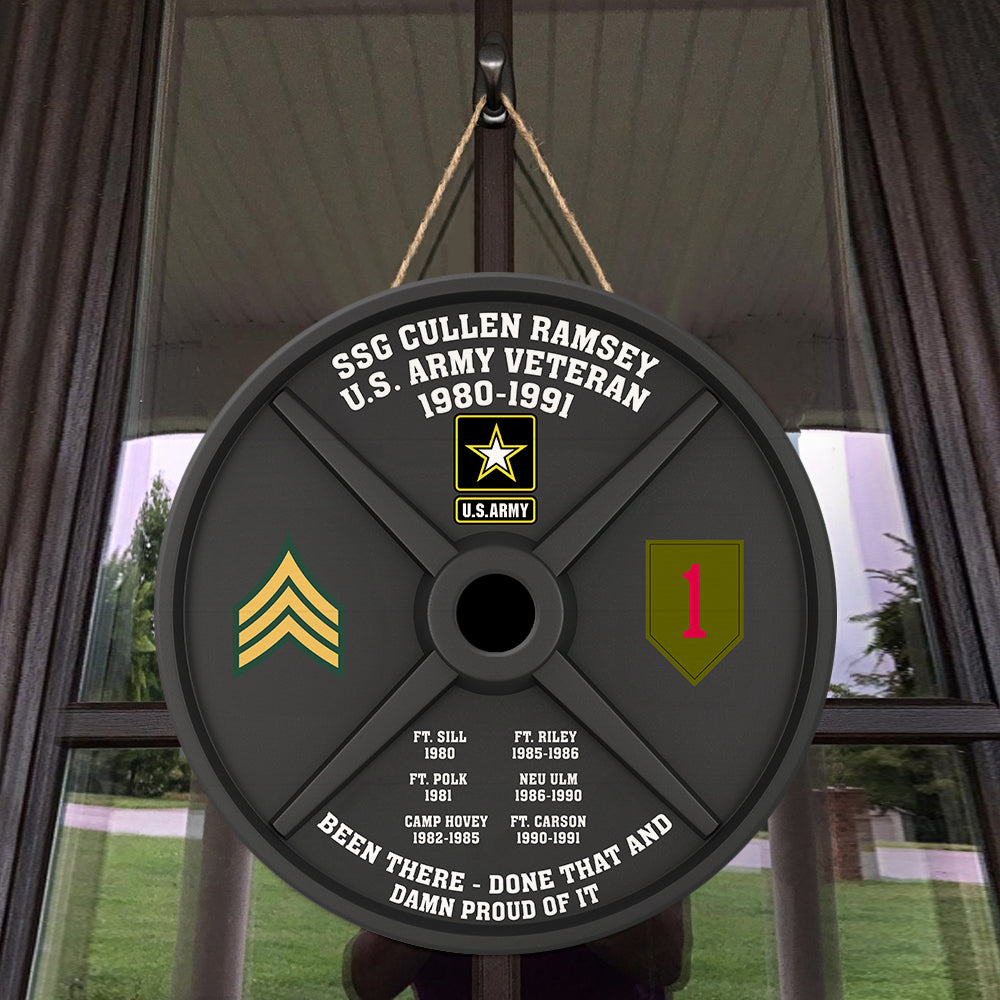 Personalized Military Branch Veteran Weight Plate Wood Sign