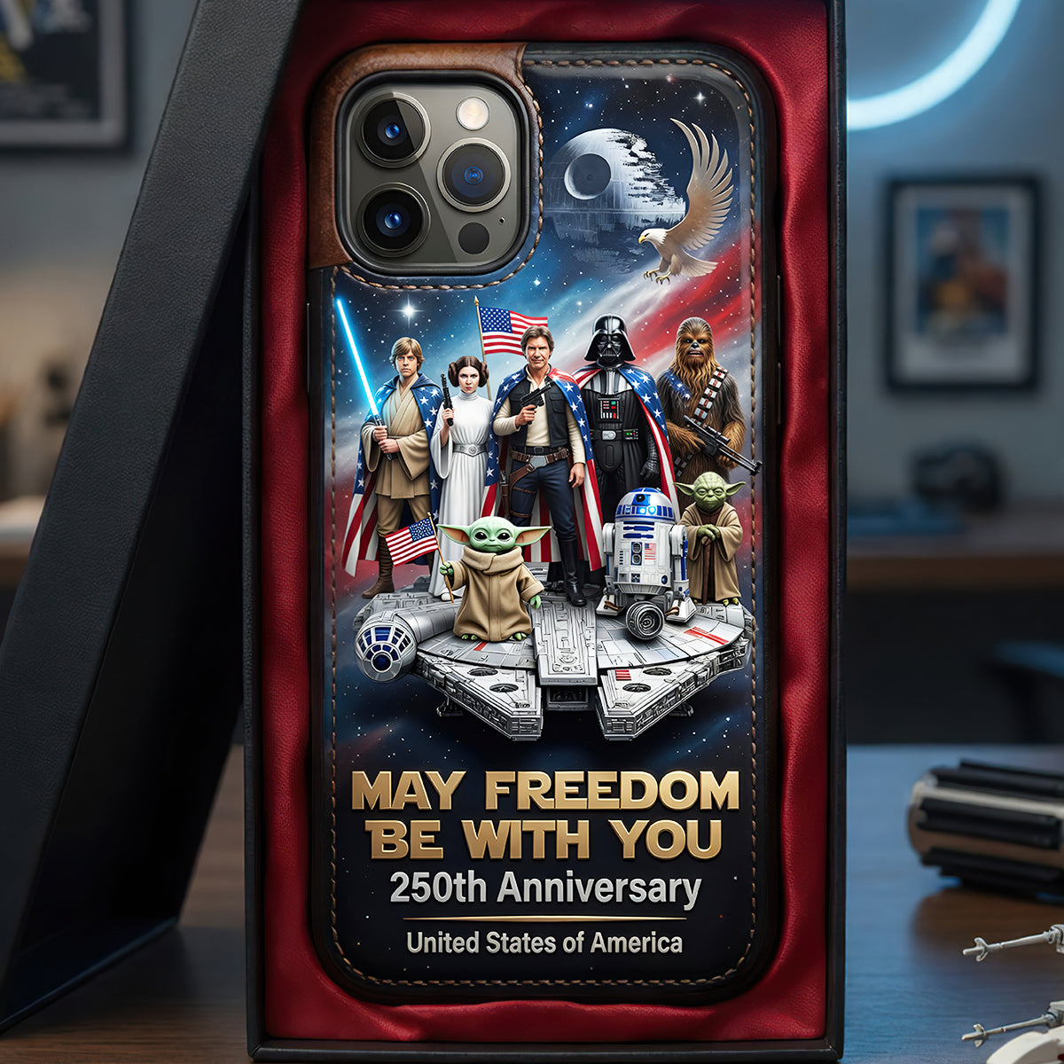 “May Freedom Be With You” - Personalized 250th Anniversary Patriotic Phone Case - Unique Gift for Star Wars Fans and American History Buffs Phone Case PopCulturePrints