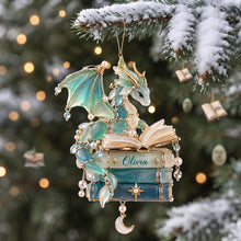 Load image into Gallery viewer, “Ignite Your Imagination” - Book Dragon Sea Glass Acrylic Ornament - Personalized Gift for Book Lovers

