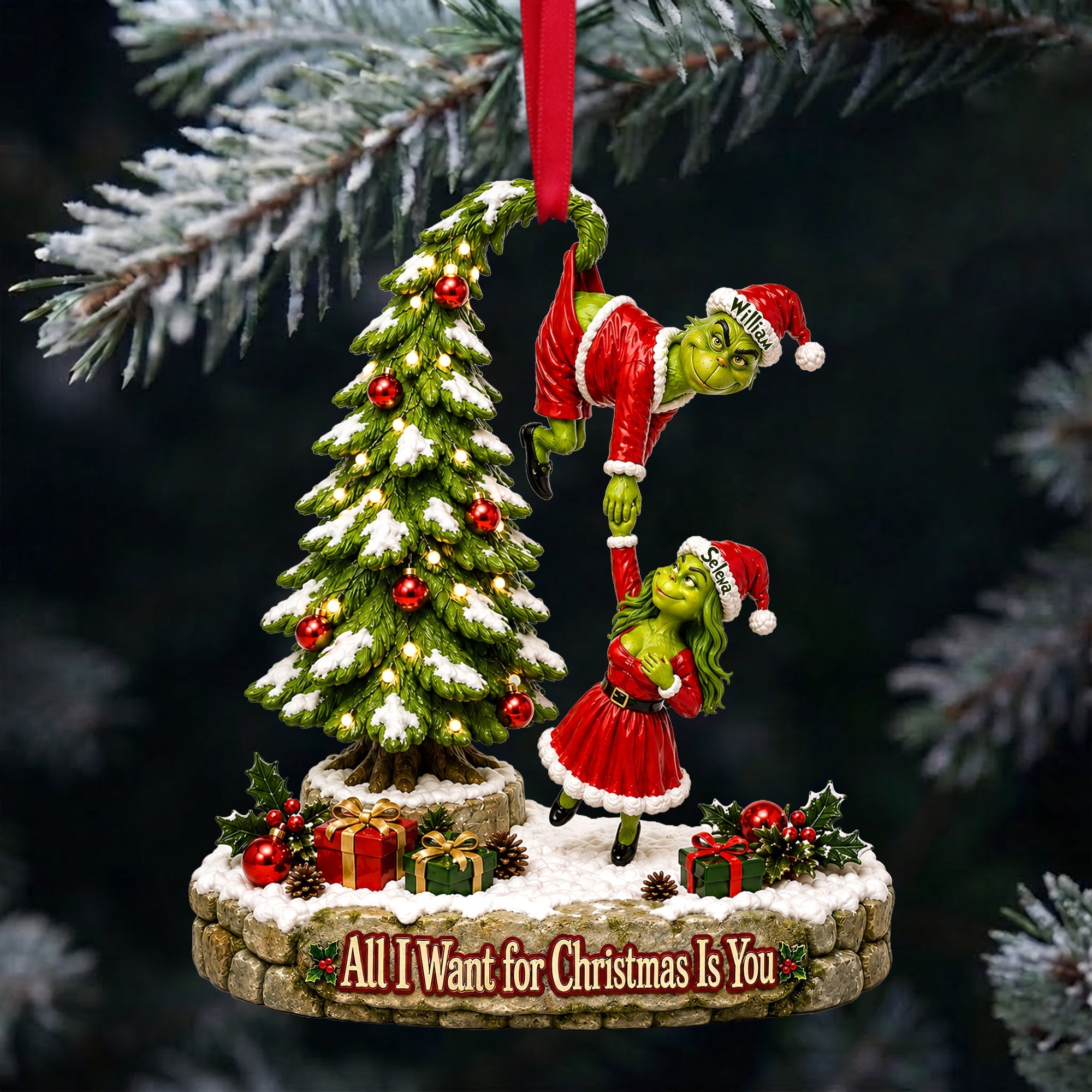 All I Want for Christmas Is You - Personalized Mischievous Couple Christmas Ornament Ornament PopCulturePrints