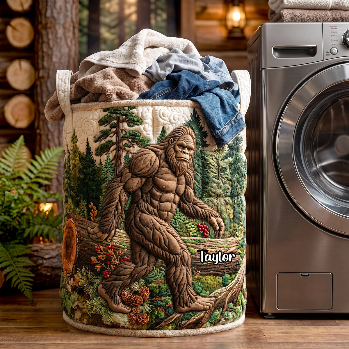 Calm Sasquatch Quilted Laundry Basket - Personalized Gifts For Bigfoot Lovers 03qhdh130726 Laundry Basket PopCulturePrints