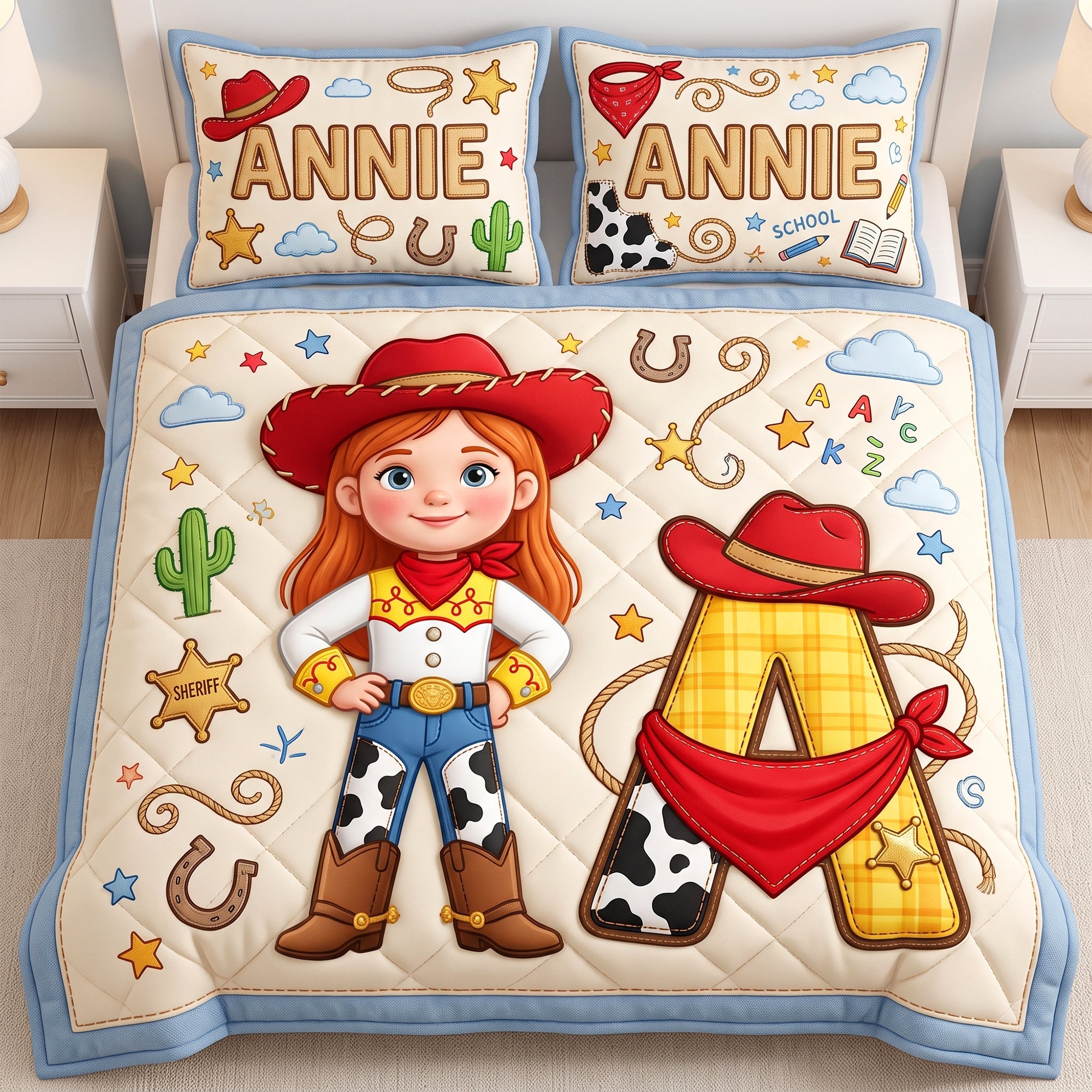 Custom Photo Cowboy CowGirl Quilt Bed Set - Personalized Gifts For Kid 04naqn020726 Bedding Set PopCulturePrints