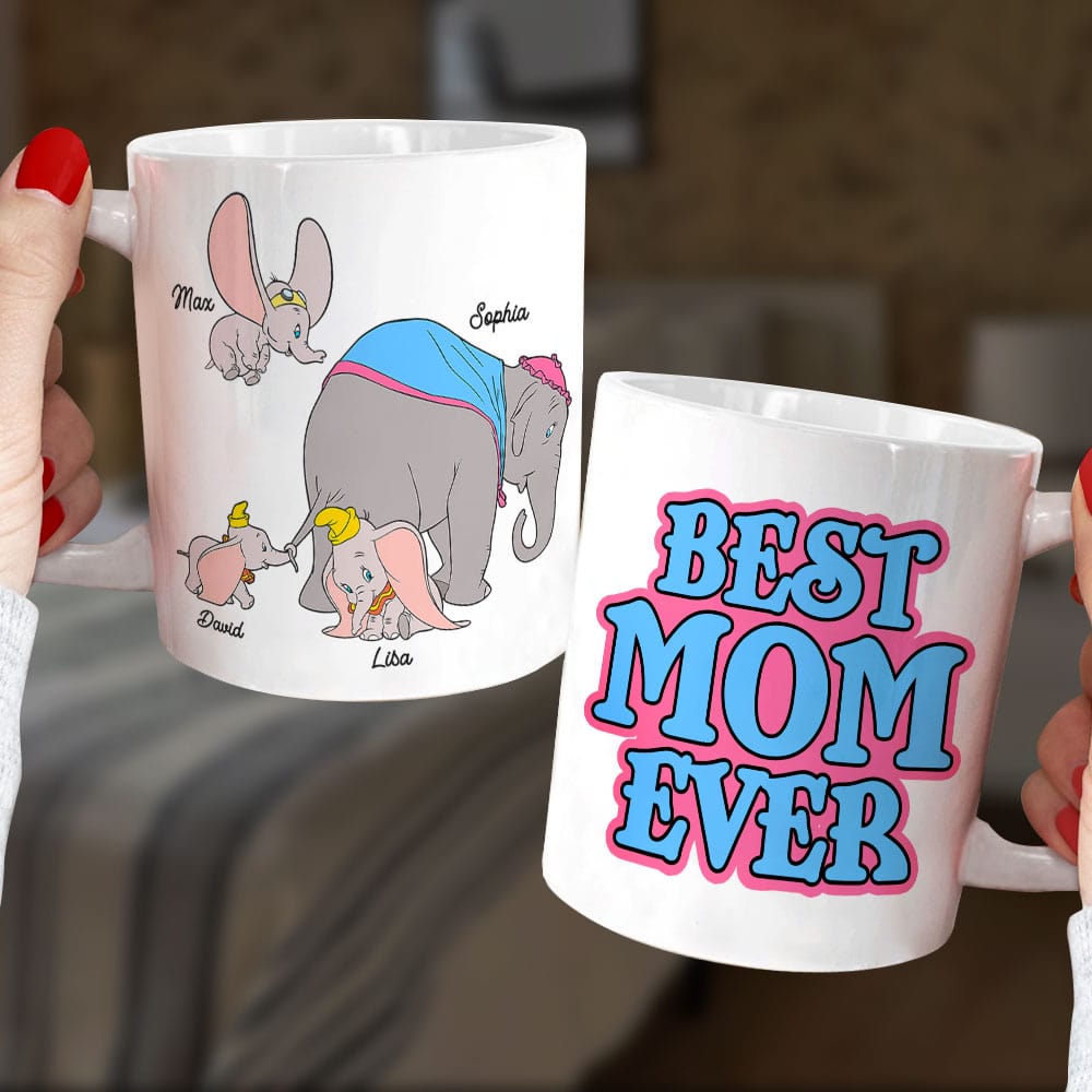 Personalized 'Best Mom Ever' Elephant Family Mug Coffee Mug PopCulturePrints