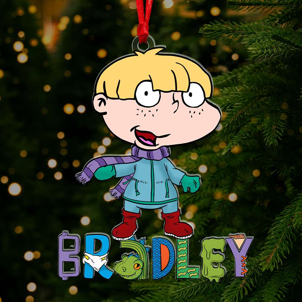 Custom Cartoon Kid Ornament - Personalized Name Art Gift Ornament PopCulturePrints