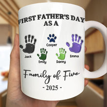 Load image into Gallery viewer, Celebrate Your Family: First Father&#39;s Day As A Family Of Four Handprints - 3D Inflated Effect Printed Mug Mug PopCulturePrints
