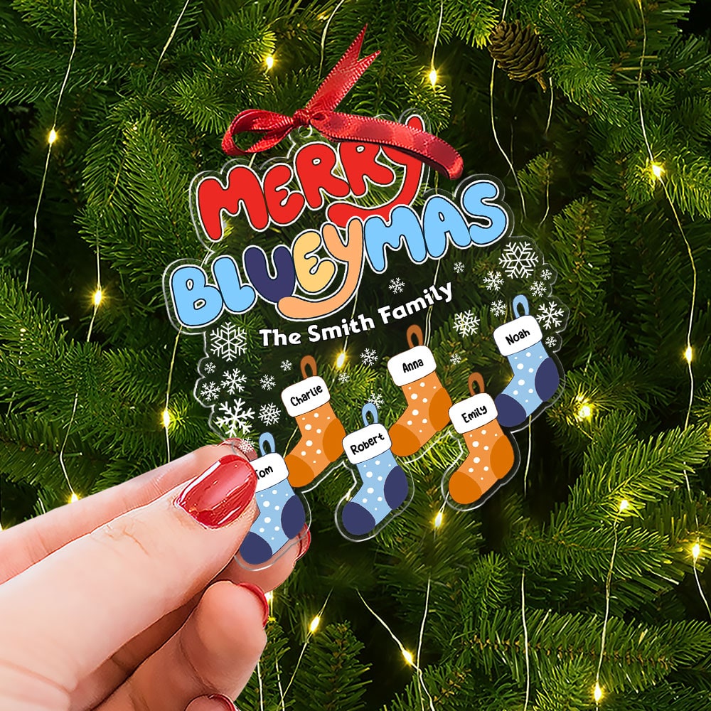 Personalized Family Christmas Bluey Socks Ornament