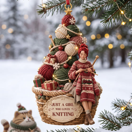 Just a Girl Who Loves Knitting - Personalized Balls Of Yarn Christmas Ornament Ornament PopCulturePrints
