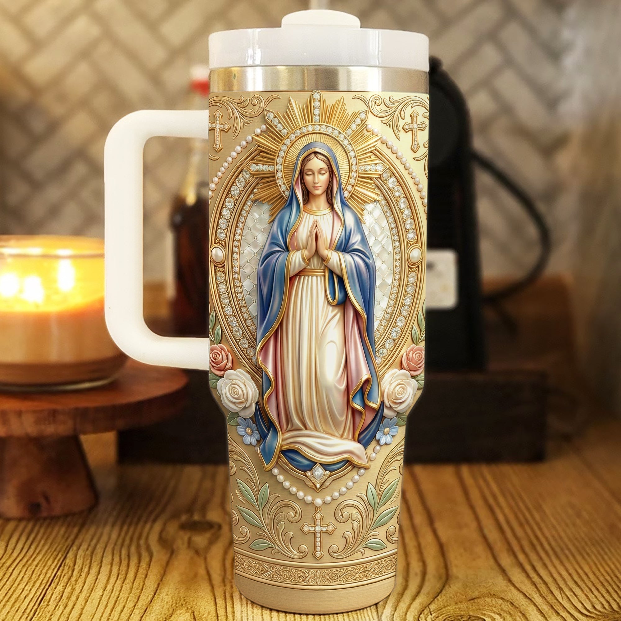 Blessings of Virgin Mary - Personalized Christian Tumbler Tumbler Cup PopCulturePrints