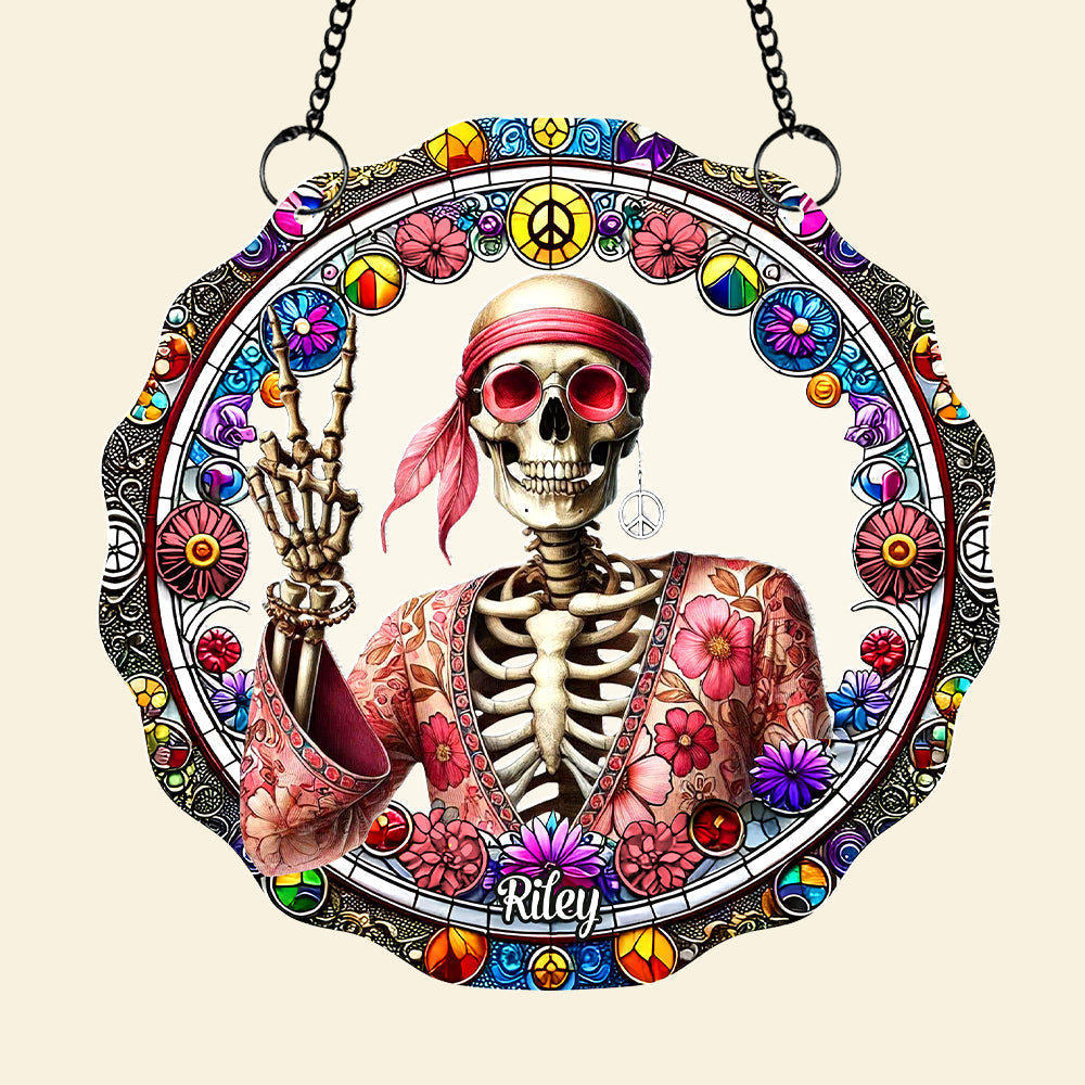 Peace Love Skull Personalized Hippie Suncatcher