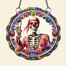 Load image into Gallery viewer, Peace Love Skull Personalized Hippie Suncatcher
