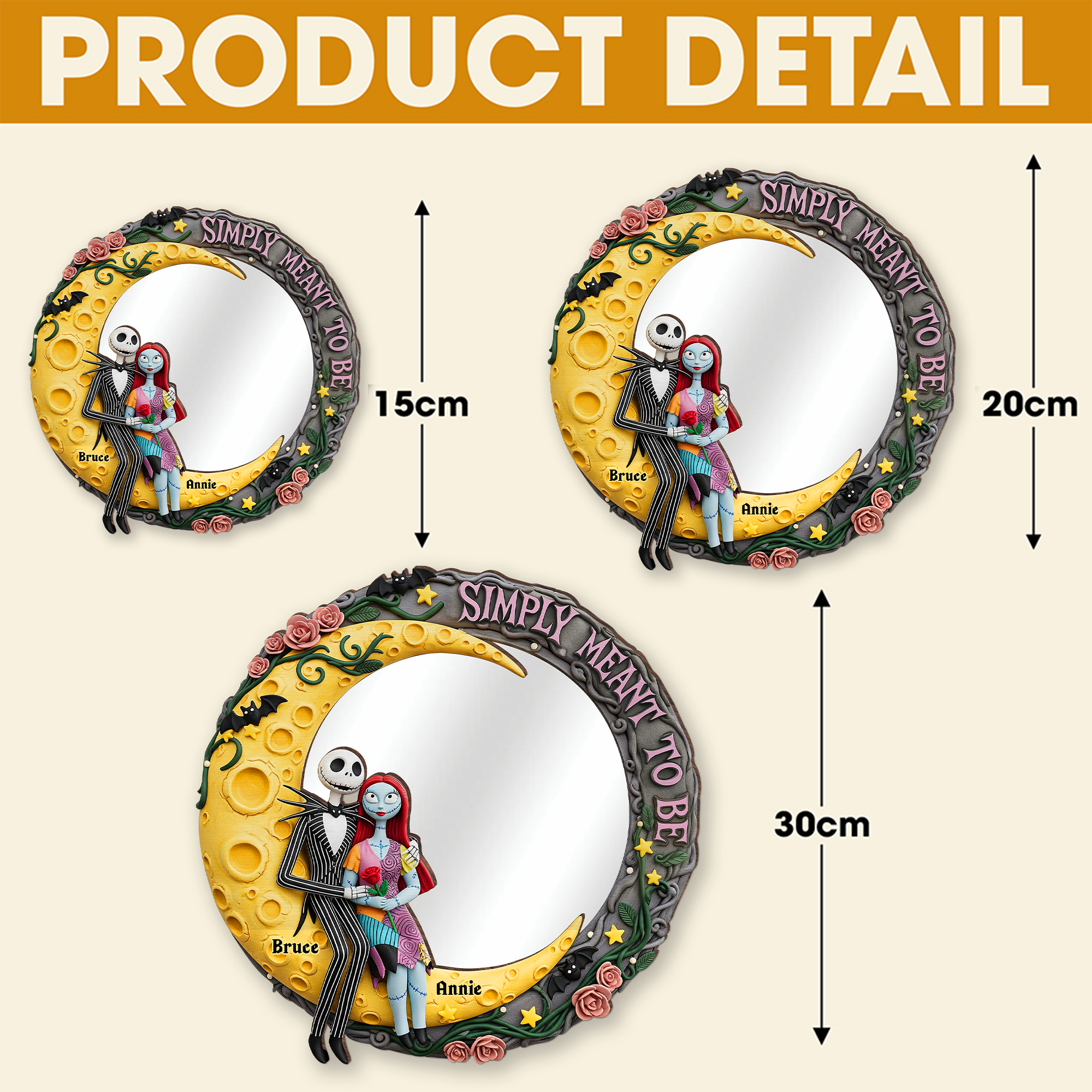 “Simply Meant to Be” - Moonlit Couple's Love Custom Shaped Mirror - Personalized Gifts for Couples Mirror PopCulturePrints