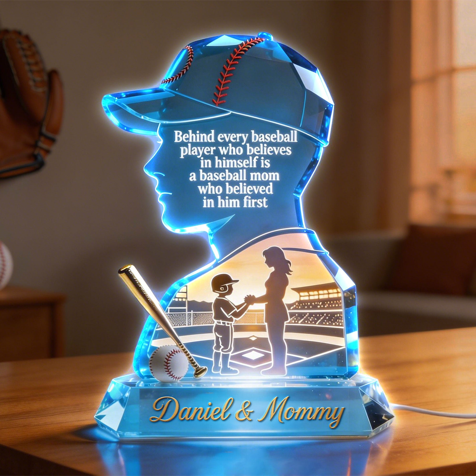 "Behind Every Baseball Player..." Proud Baseball Mom Light Box - Personalized Gift for Mom, Grandma, or Any Baseball Lover Light Box PopCulturePrints