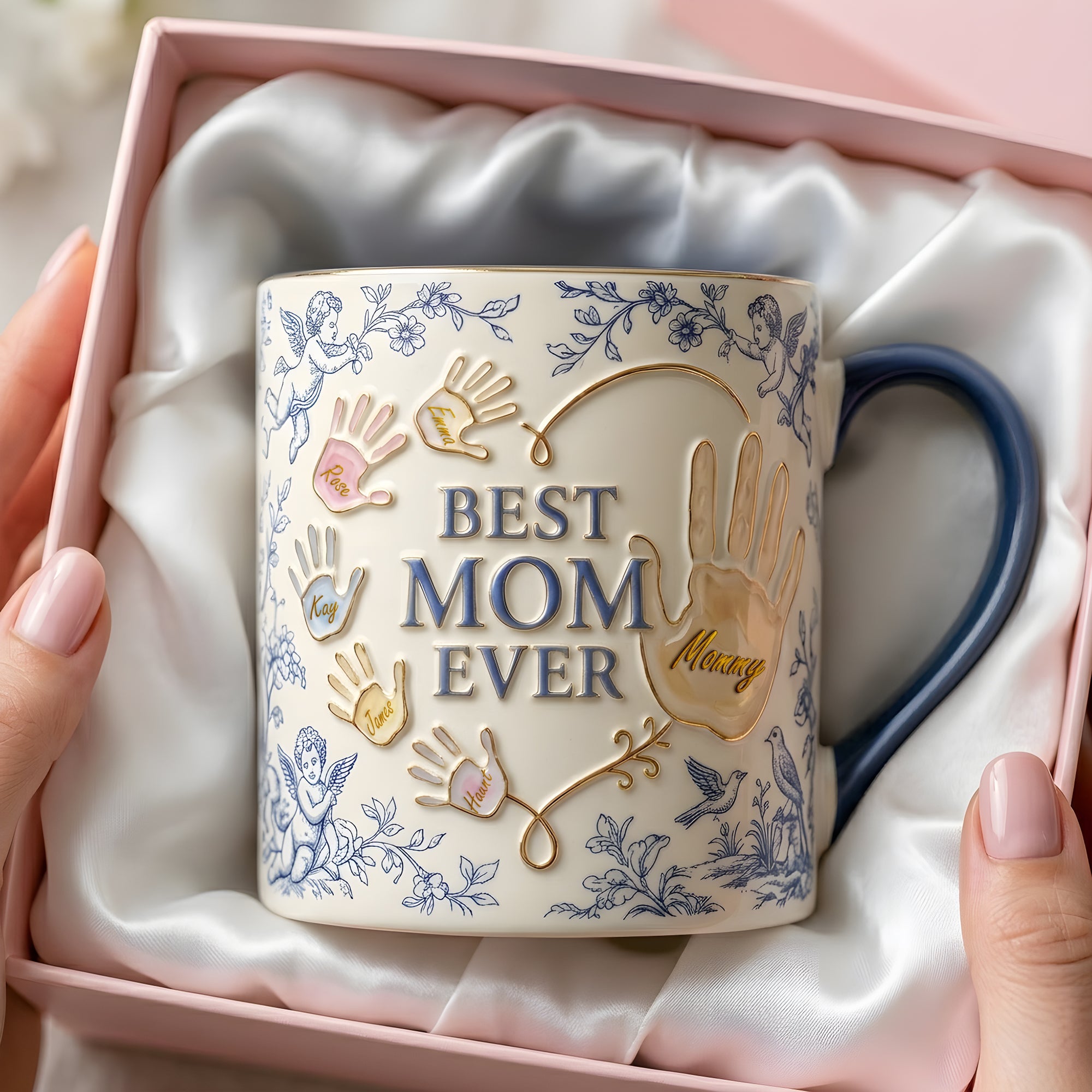 "Best Mom Ever" - Meaningful Toile De Jouy Accent Mug - Personalized Gifts for Mothers, Moms, and Grandmas Coffee Mug PopCulturePrints