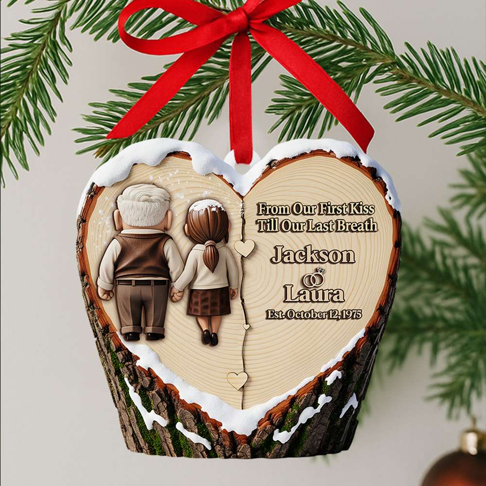 From Our First Kiss Till Our Last Breath - Holding Hands Old Couple Ornament - Personalized Christmas Anniversary Gift for Couples Ornament PopCulturePrints