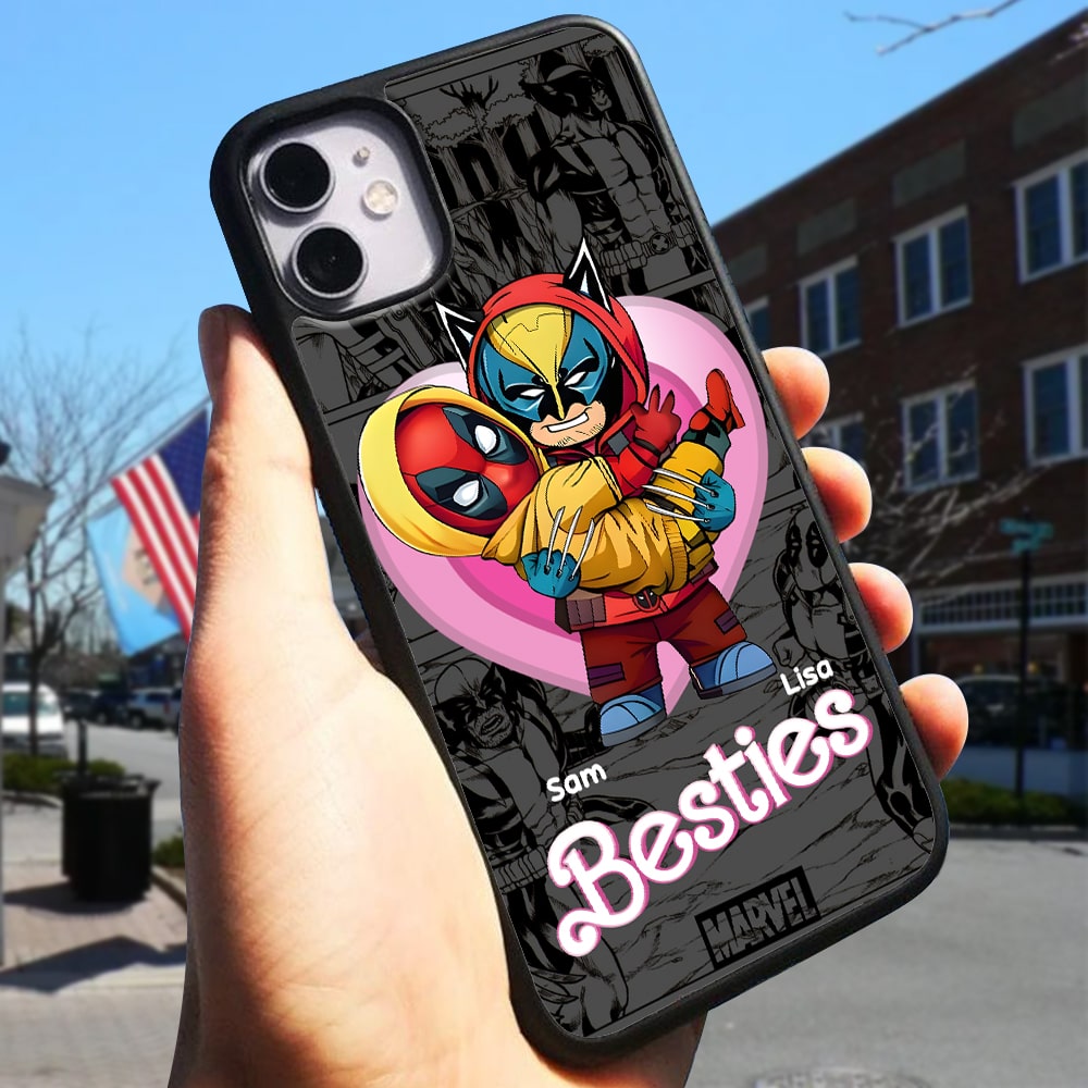 Personalized Besties Phone Case for Fans - Pink Heart Design