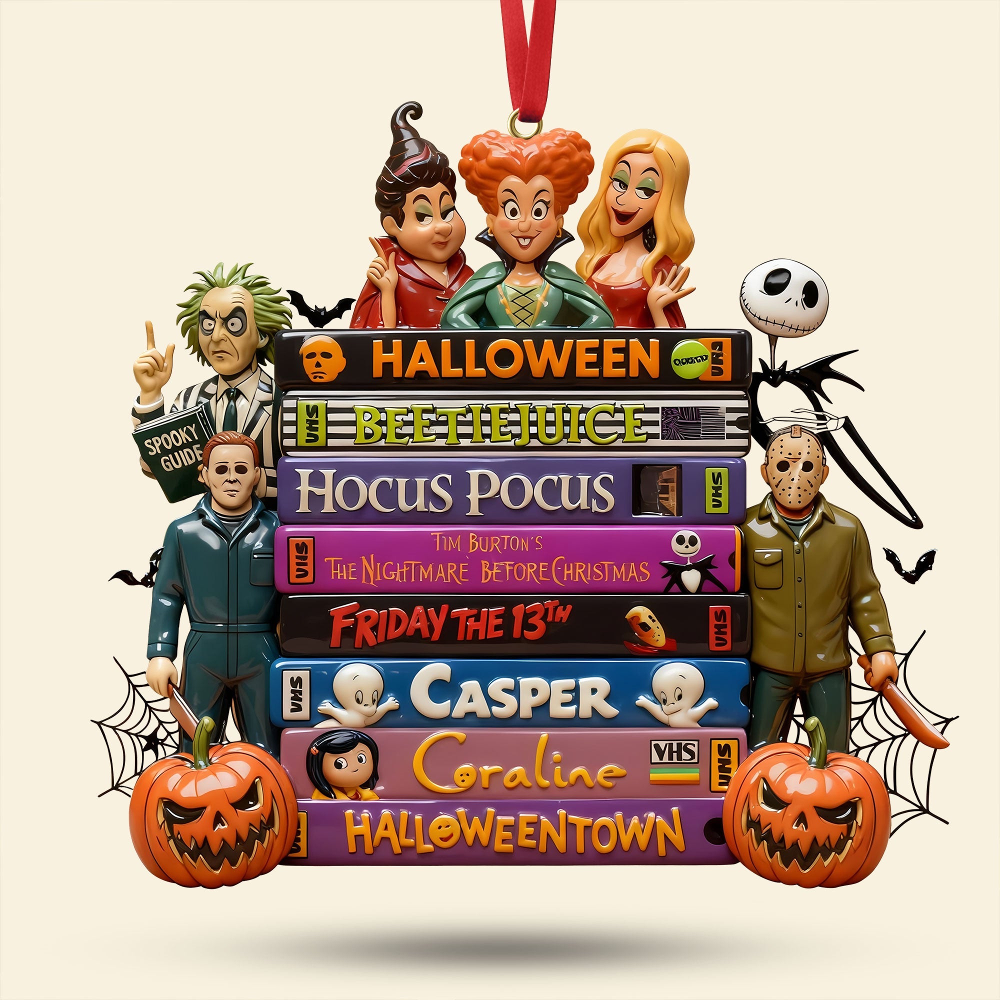 “Embrace the Spooky Vibes!” – Horror Tape Stack Ornament, Personalized Gift for Halloween Lovers Ornament PopCulturePrints