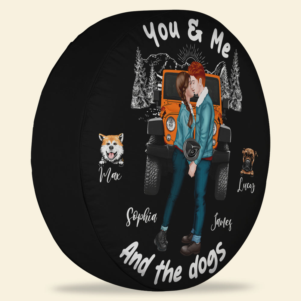 Personalized Couple and Dogs Tire Cover – Custom Names and Vehicle Design