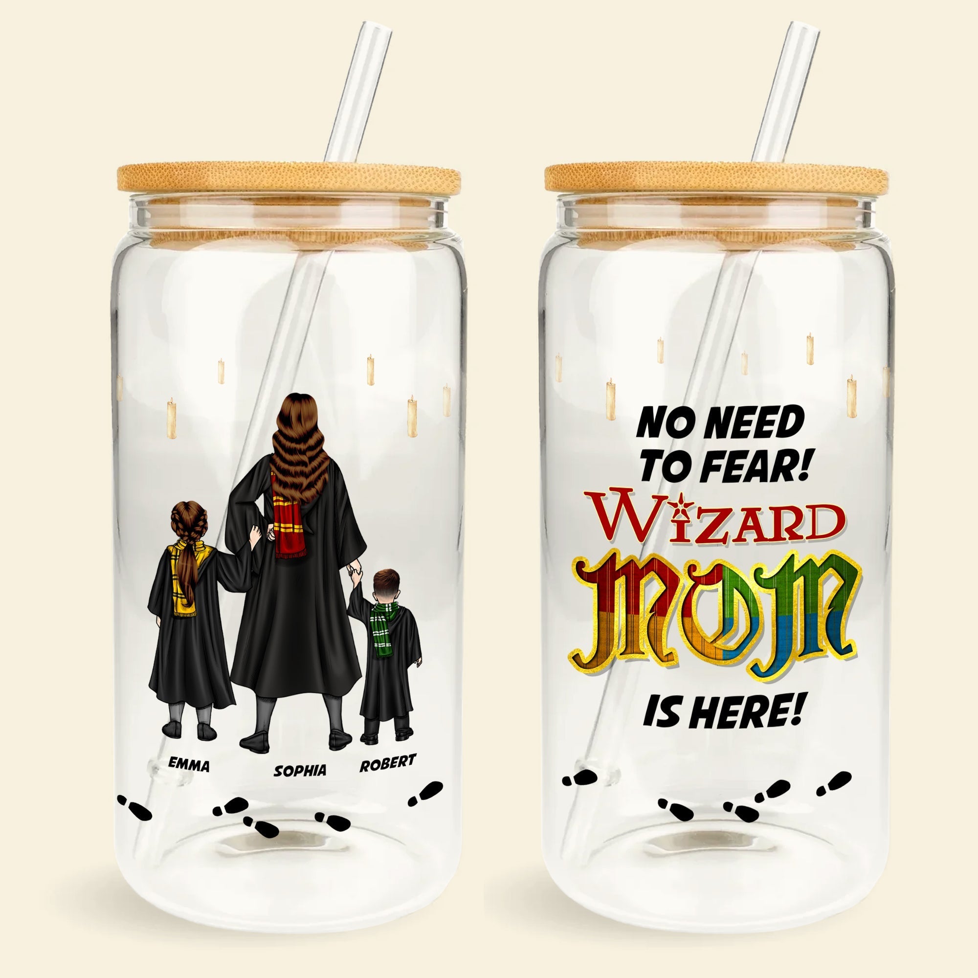 Personalized Wizard Dad Glass Can - Magic Family Gift