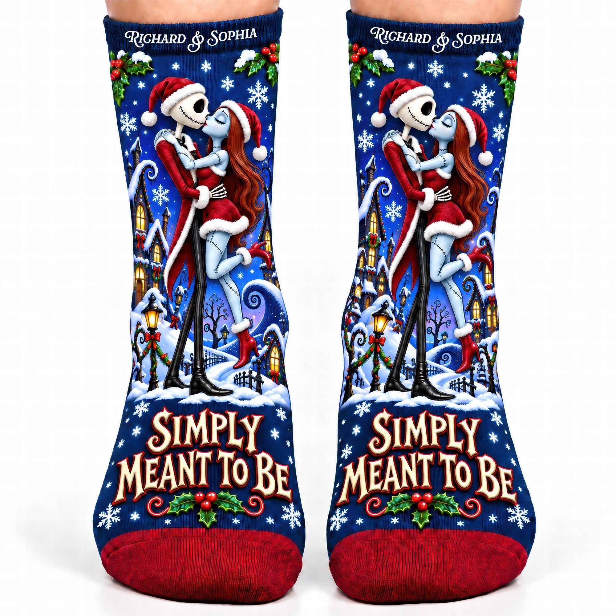 “Simply Meant to Be” - Personalized Dark Whimsical Couple Middle Tube Socks - Unique Christmas Gifts for Couples