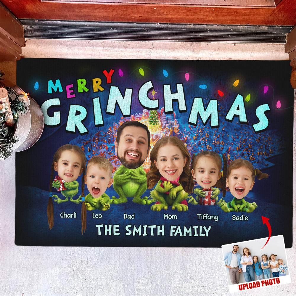 Personalized Merry Grinchmas Family Christmas Doormat Doormat PopCulturePrints