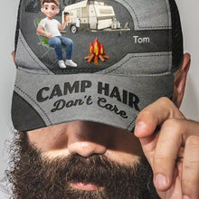 Load image into Gallery viewer, Camp Hair Don&#39;t Care - Personalized Mesh-back Cap for Outdoor Lovers Mesh-back Casual Cap PopCulturePrints

