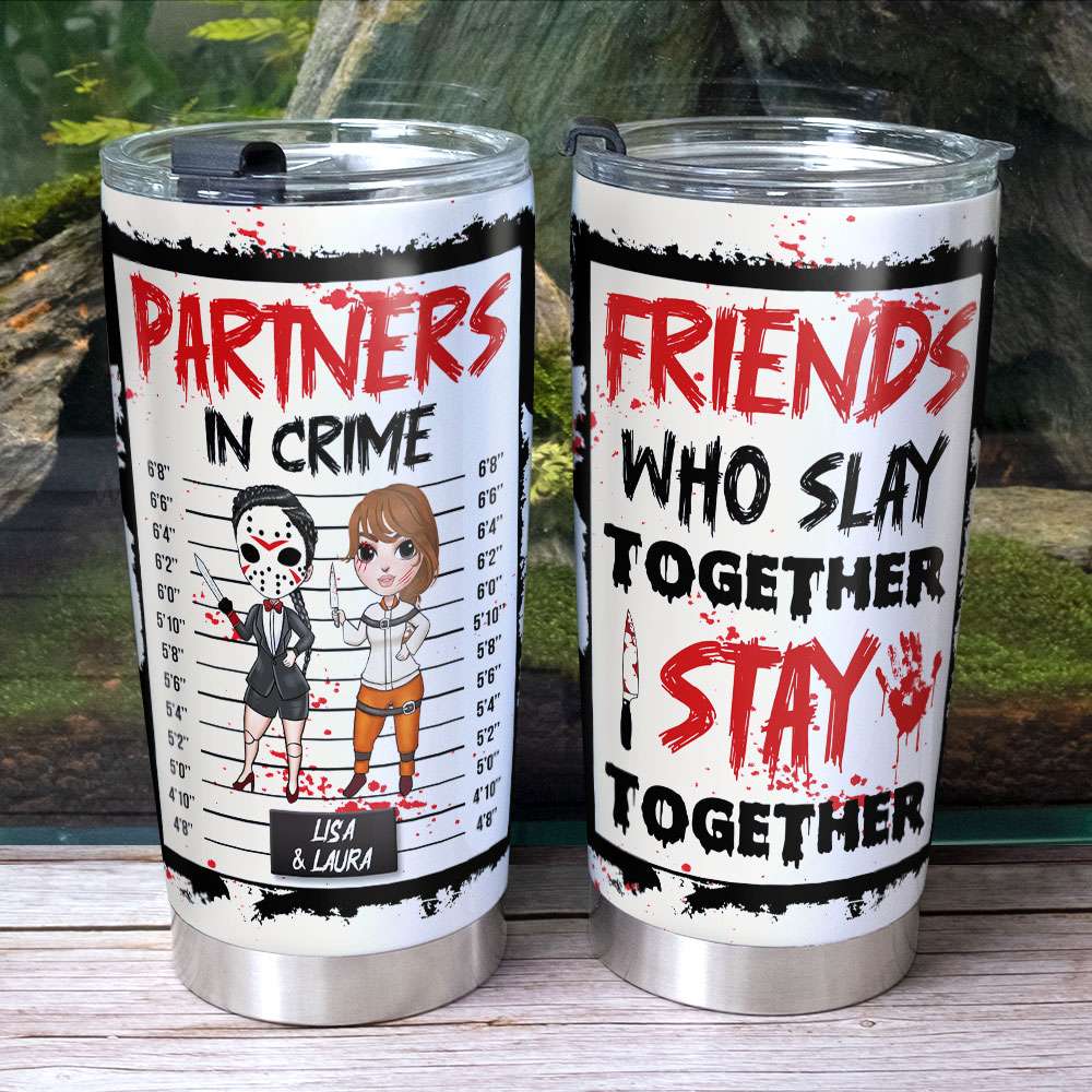 Personalized Partners In Crime Tumbler - Bestie Halloween Gift Tumbler Cup PopCulturePrints