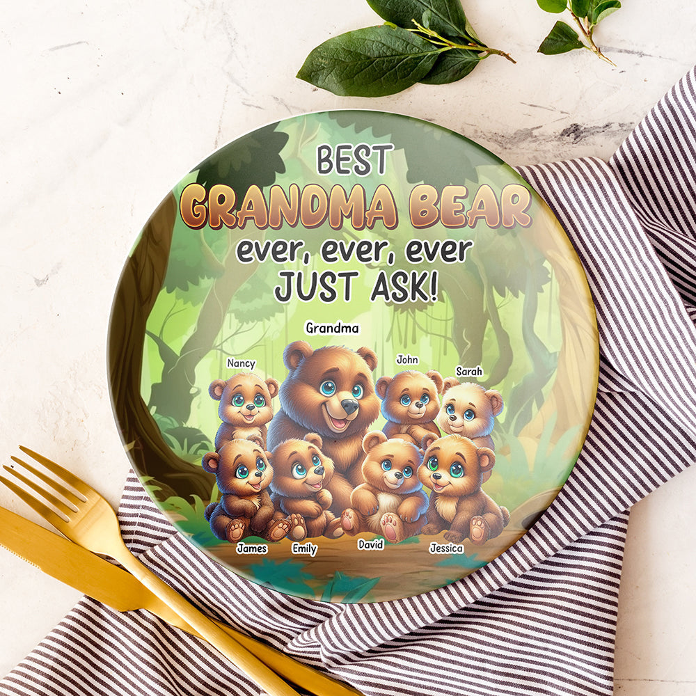 Best Mom Bear Ever - Personalized Round Plate for Loving Moms Ceramic Round Plate PopCulturePrints