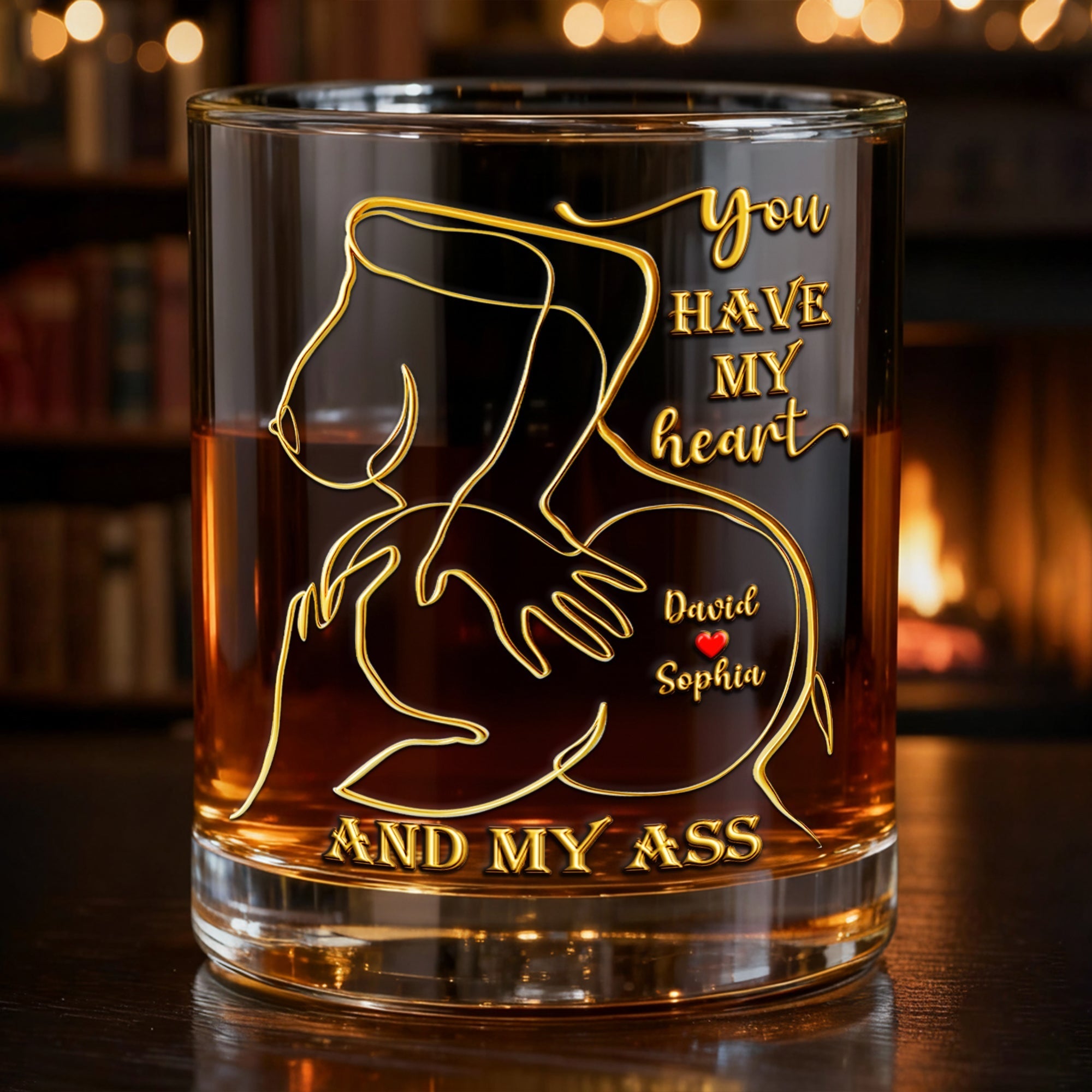 You Have My Heart And My Ass - Spicy Love Round Glass | Personalized Gift for Couples Glass PopCulturePrints