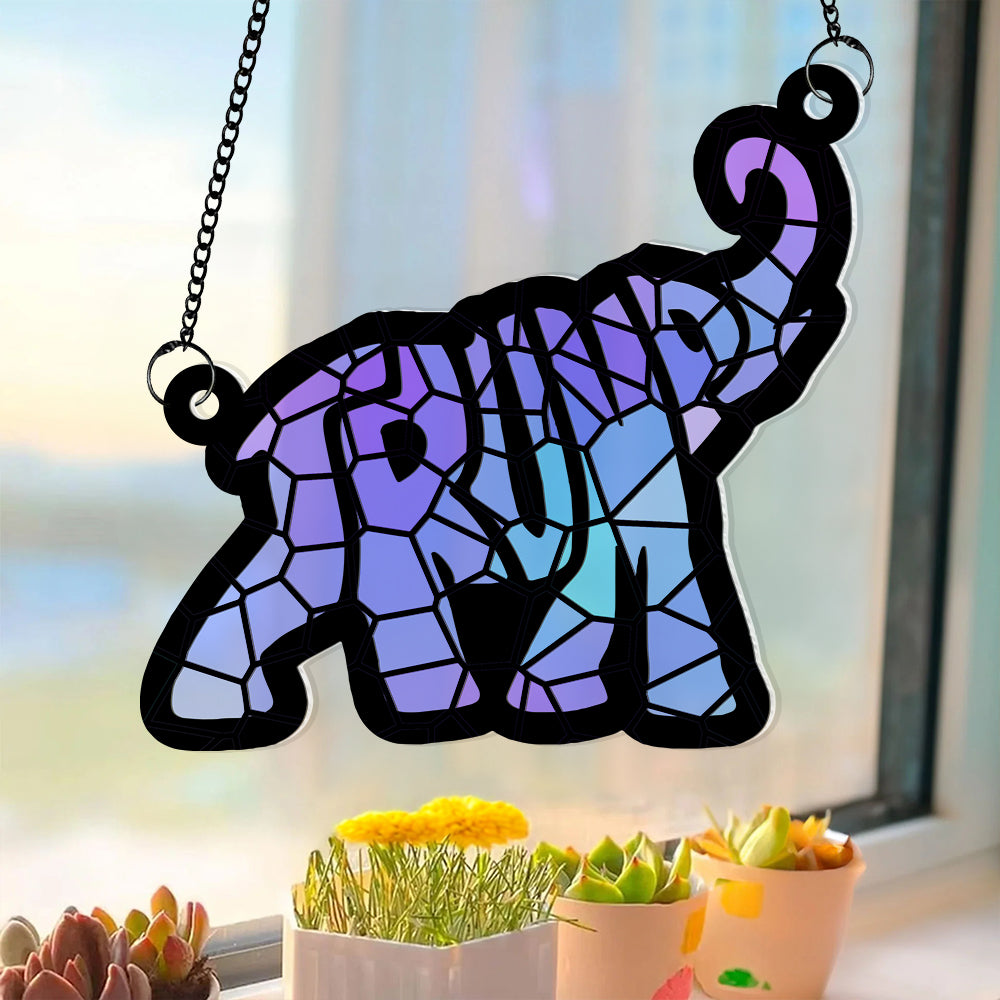 Personalized Elephant Suncatcher Ornament for Family - Customizable Gift