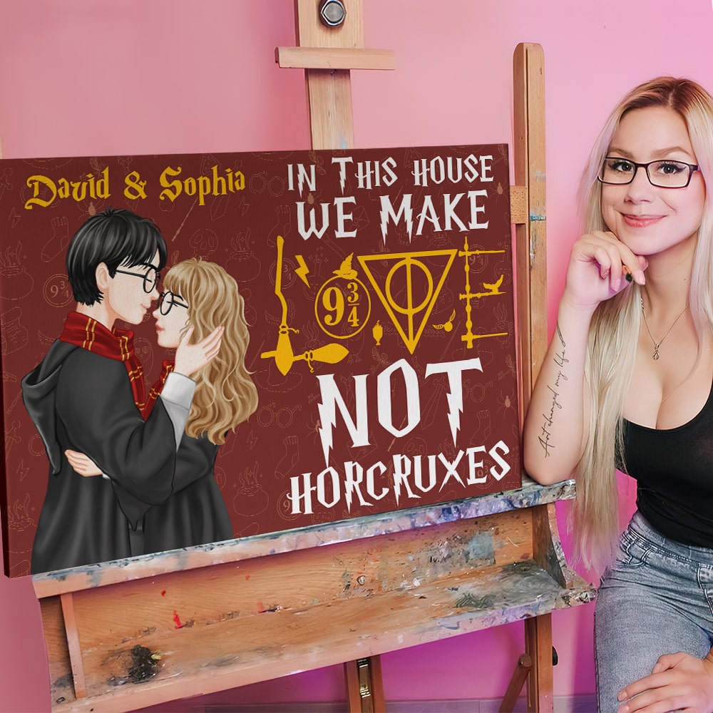 Personalized Harry Potter Themed Love Poster: 'In This House We Make Love, Not Horcruxes'