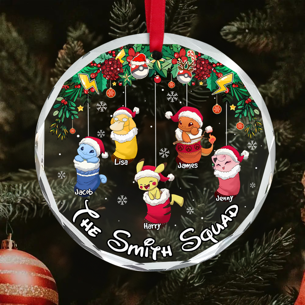 Personalized Family Christmas Ornament - Festive Pokémon Design