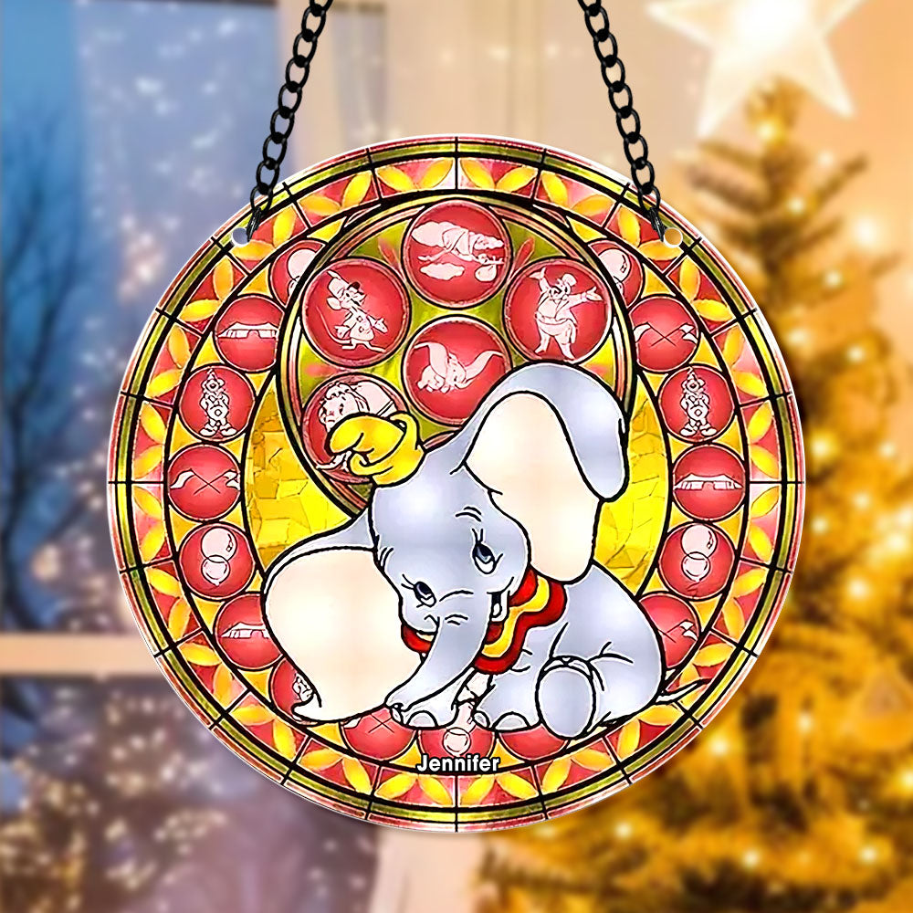 Personalized Christmas Suncatcher Ornament - Elephant Cartoon Design