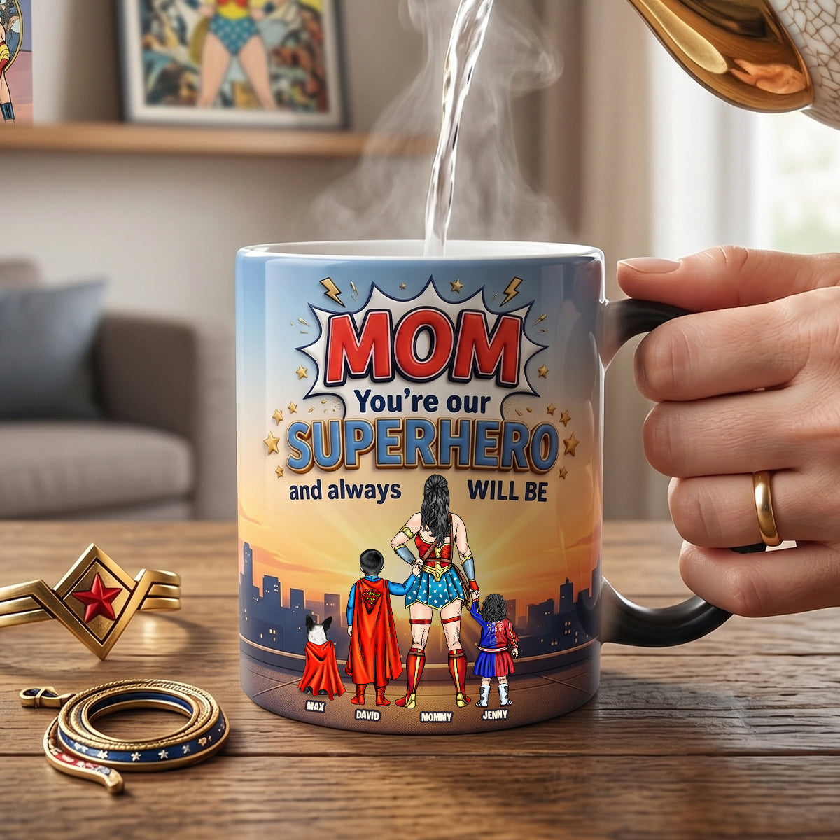 Mom, You're Our Superhero - Personalized Magic Mug for Mother's Day Coffee Mug PopCulturePrints