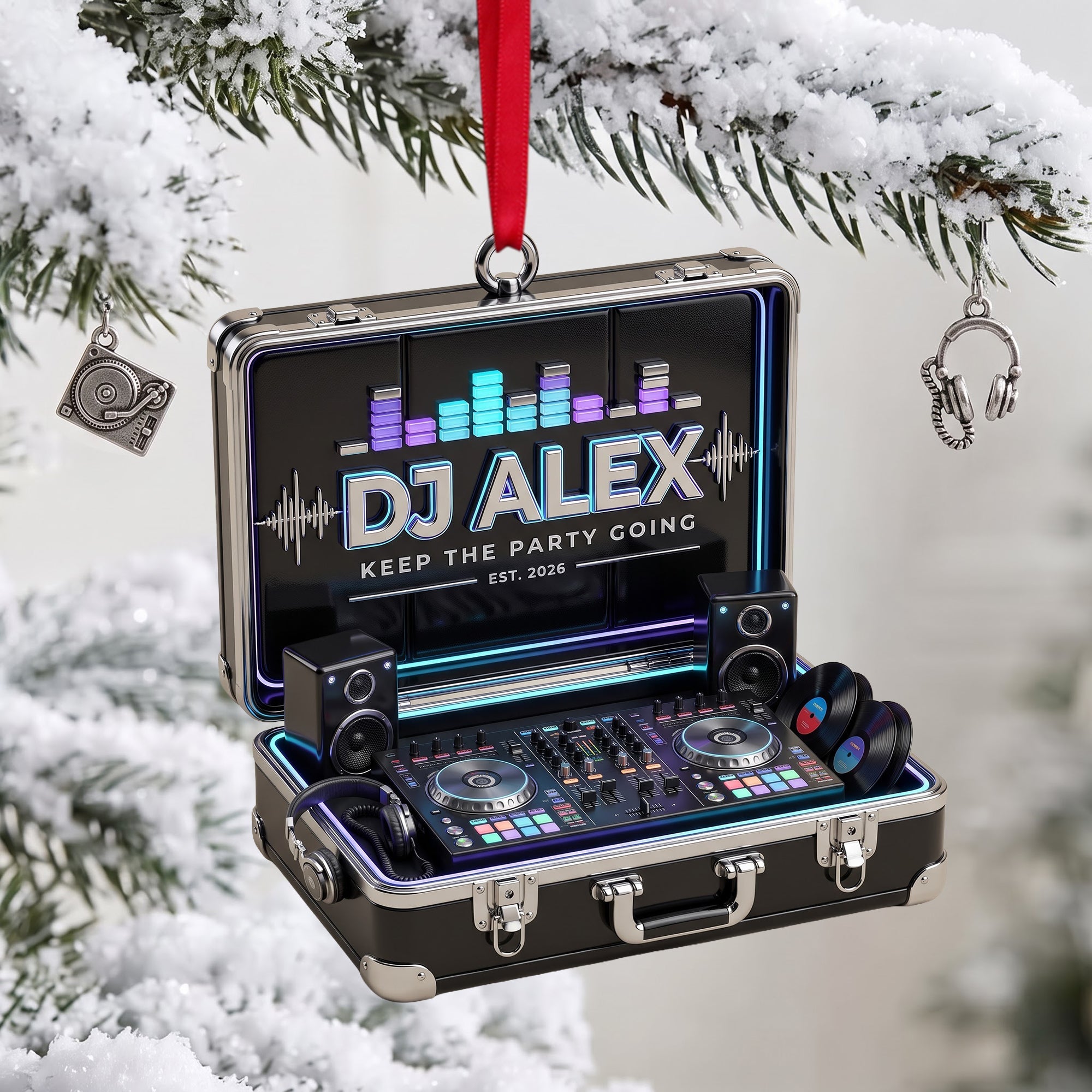 Keep the Party Going - DJ Suitcase Christmas Ornament - Personalized Gift for DJs