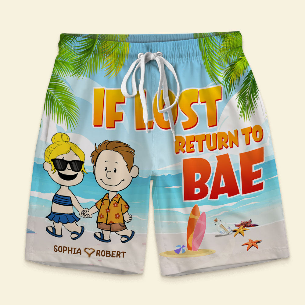 Personalized Couple Beach Shorts - If Lost Return to BAE