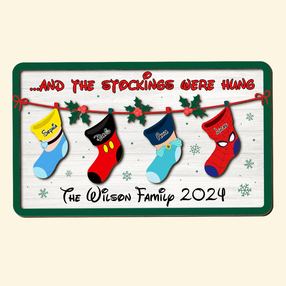 Personalized Family Christmas Wood Sign - Cartoon Character Stockings Wood Sign PopCulturePrints