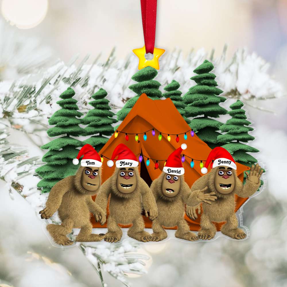 Personalized Bigfoot Family Camping Christmas Ornament - Custom Camp Gifts for Families