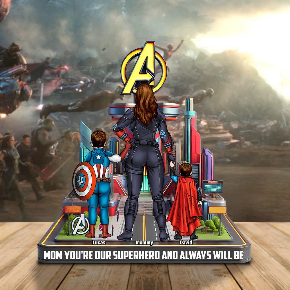 "Mom, You're Our Superhero!" - Personalized Avengers Themed Plaque - Gift for Mom, Grandma & All Heroic Mothers Shaped Plaques PopCulturePrints