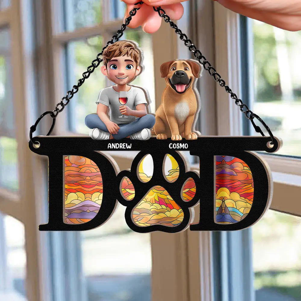 "Celebrate the Bond with Your Furry Friends - Personalized 3D Dog Mom Dad Window Hanging Suncatcher Ornament" Suncatcher Ornament PopCulturePrints