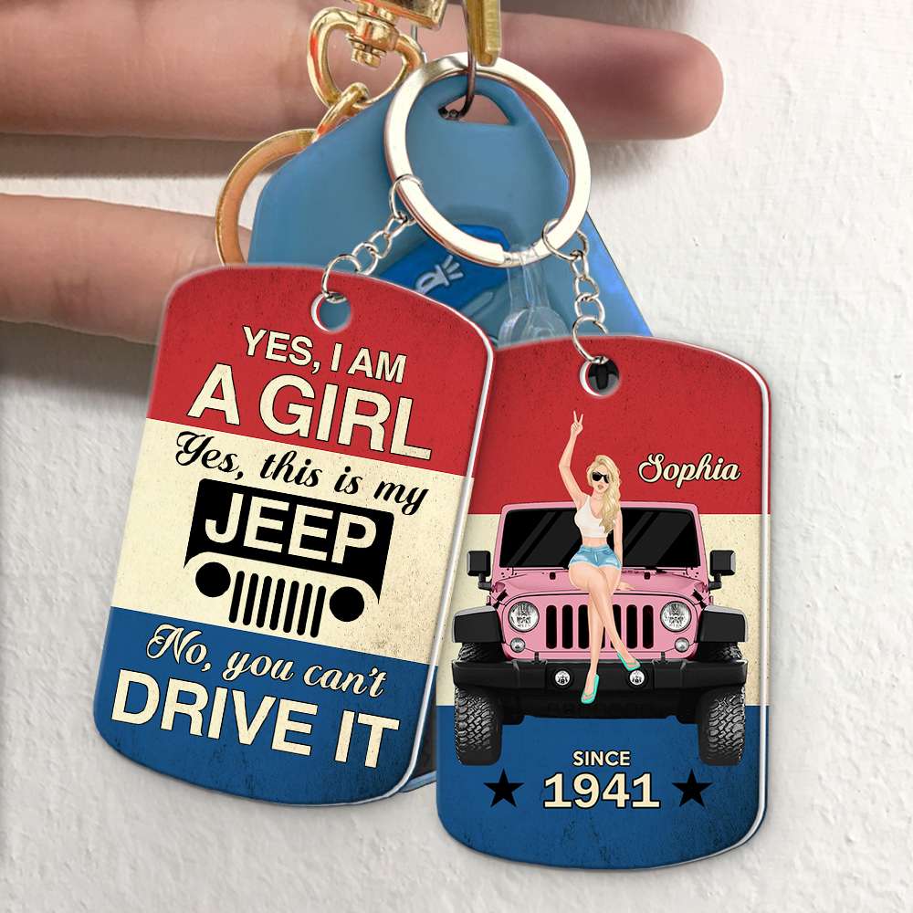 Personalized Girl Jeep Keychain - Custom Name Vintage Style