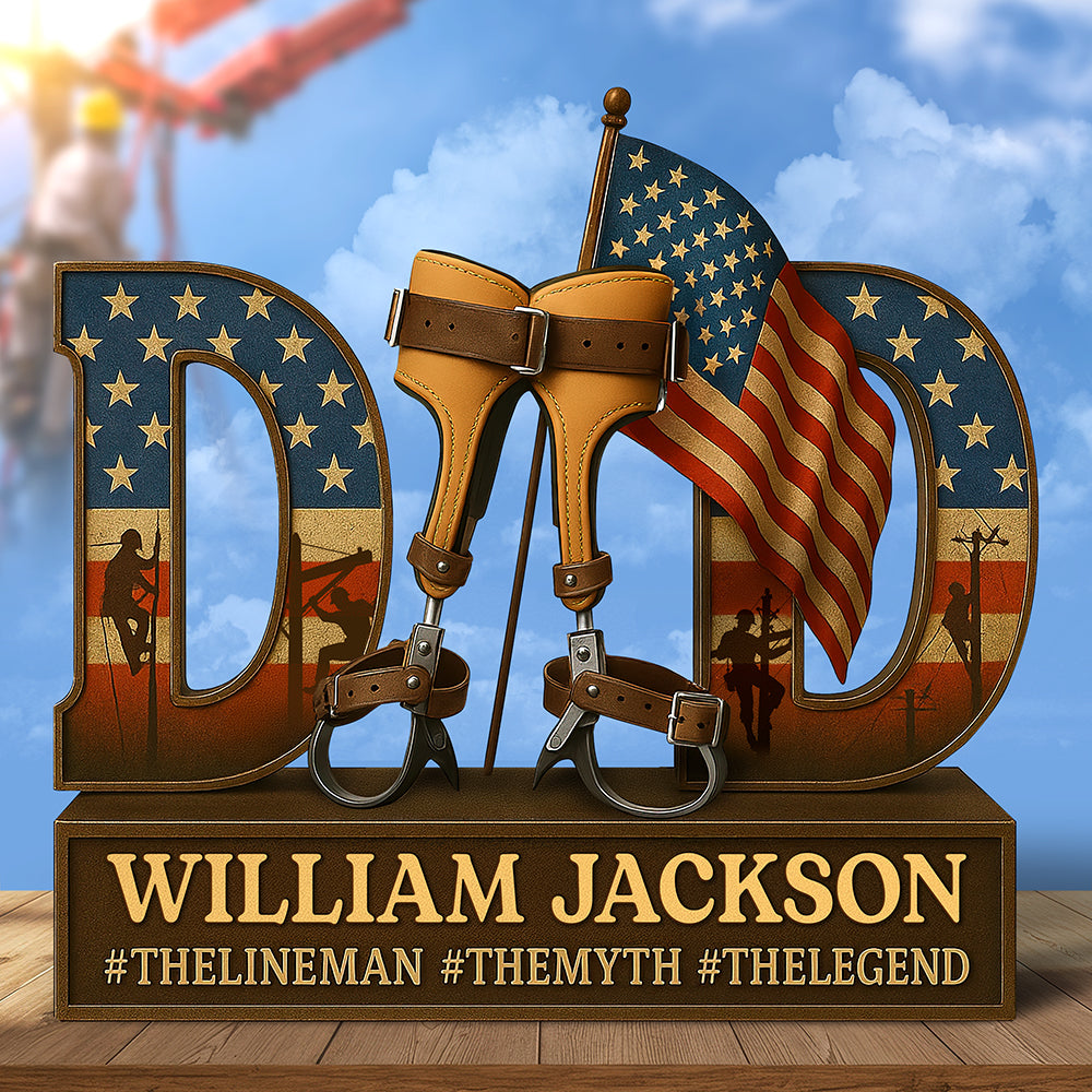 “The Legend Lives On” - Hero Lineman Dad Acrylic Plaque - Personalized Gift for Dad & Grandpa Shaped Plaques PopCulturePrints