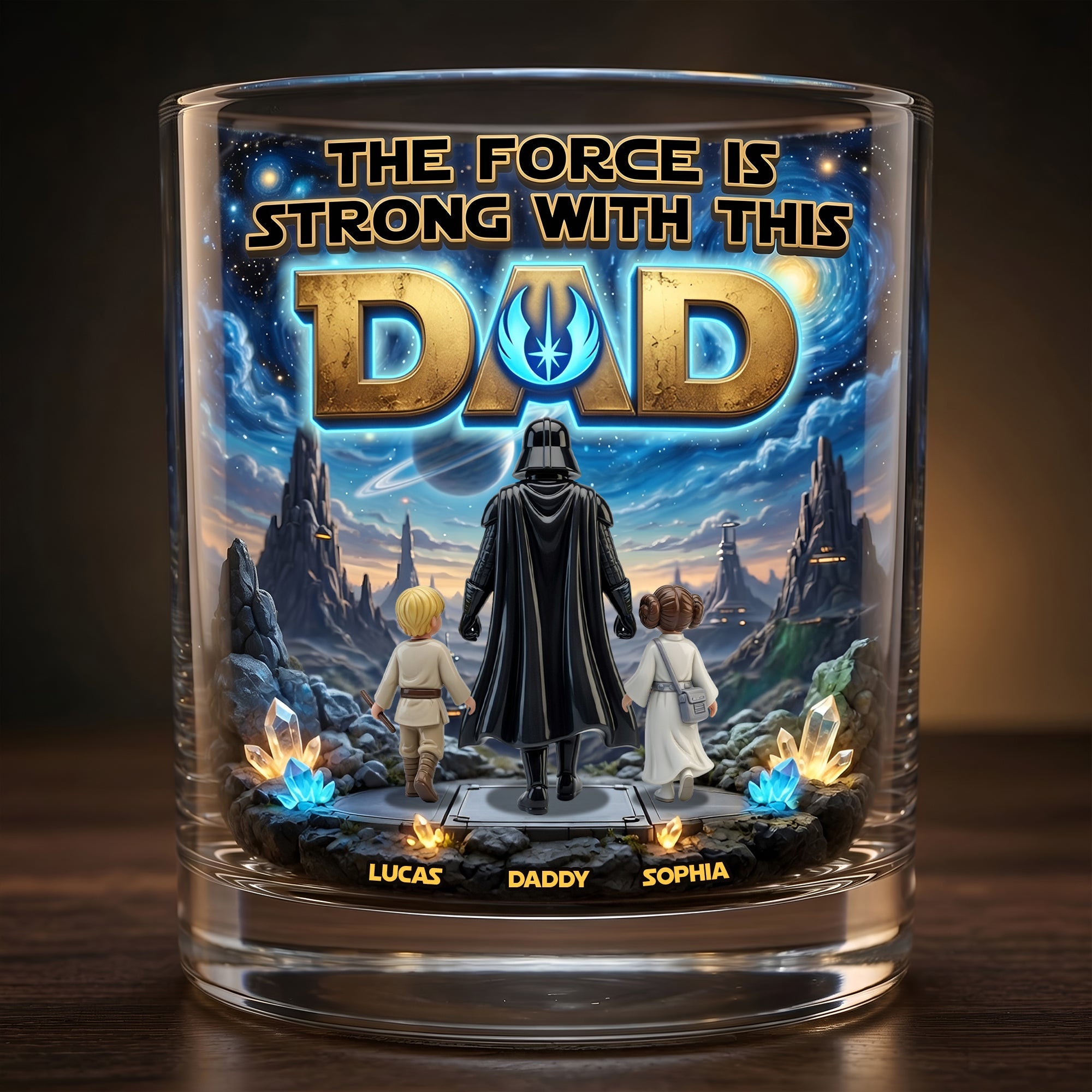 The Force Is Strong With This Dad - Personalized Drinking Glass Gift for Dads, Grandpa & Kids Glass PopCulturePrints