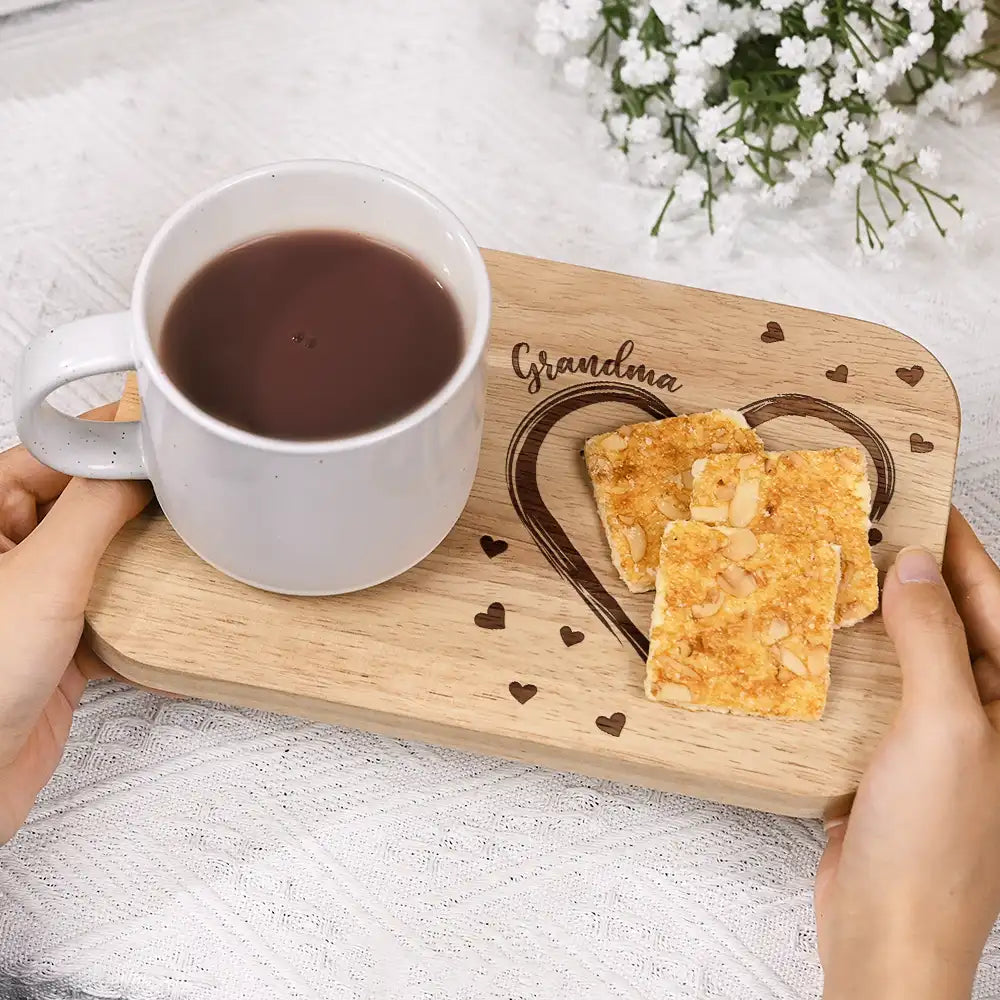 Cherished Memories - Personalized Serving Board with Cup Holder - Gift for Mom and Grandma Serving Board With Cup Holder PopCulturePrints