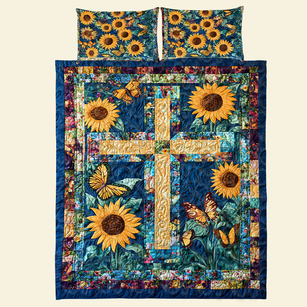 Sunflower Cross Quilt Bedding Set - Perfect Christmas Gift Blanket PopCulturePrints