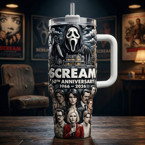 “Celebrate the Horror Legacy!” - 60th Anniversary 40oz Tumbler - Custom Gift for Horror Lovers, Fans, and Collectors Tumbler Cup PopCulturePrints